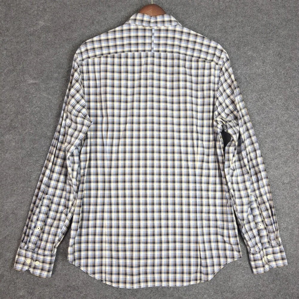 Banana Republic Custom Wash Shirt Mens Large Tailored Slim Fit Plaid Blue L